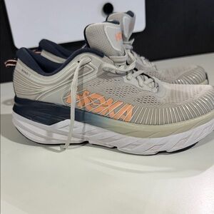 Hoka Neutral Gray with Peach Logo Bondi 7 Running Shoes